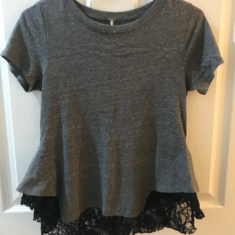 Free People Gray & Black Lace Peplum Top - Size Medium